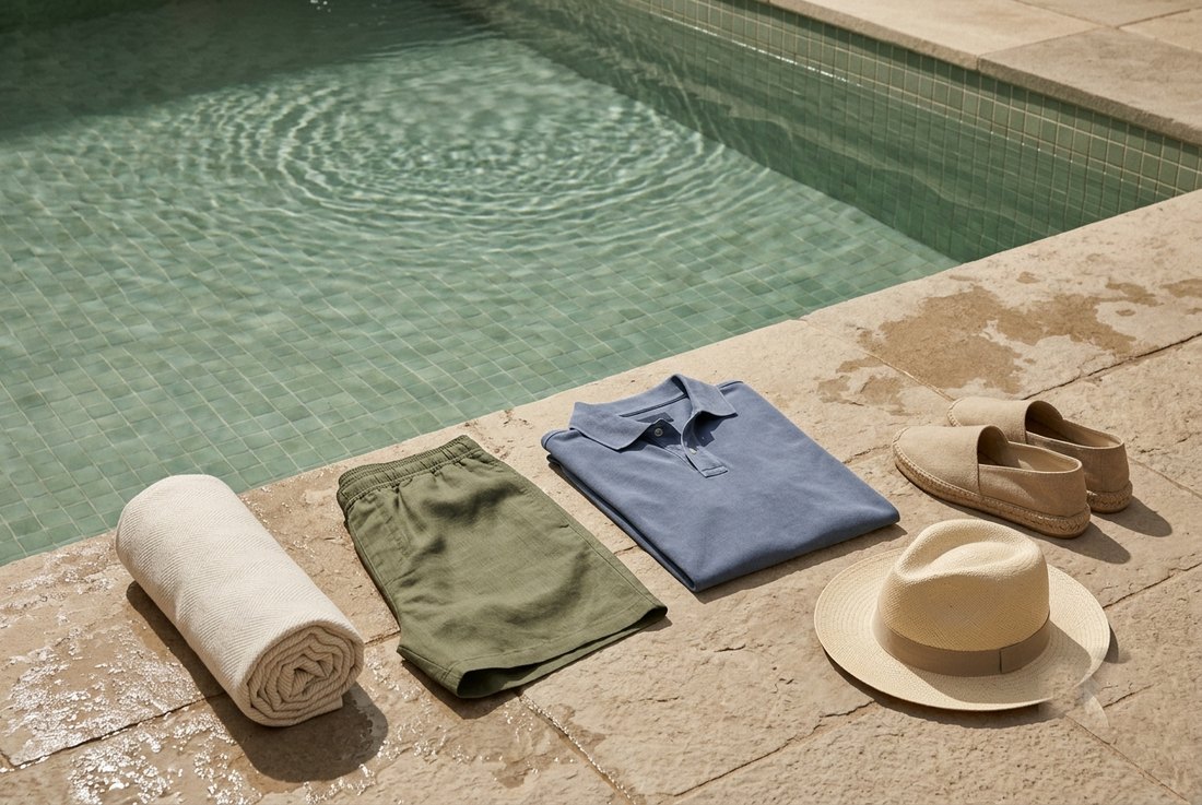 Ropa de verano junto a una piscina